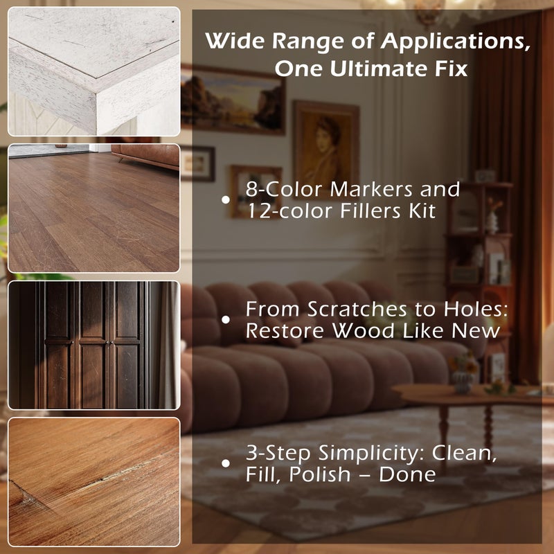 Oriflame Wood Furniture Repair Kit: 12-Color Filler and 8-Color Markers - Wood Touch Up for Scratches/Cracks/Holes/Stains in Floors/Table/Cabinets(Hardwood/Laminate) - Image 4
