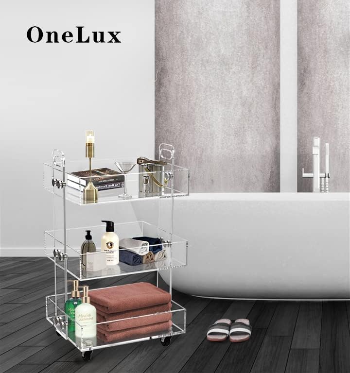 ONELUX 3-Tier Acrylic Utility Rolling Cart, Multifunction Storage Cart On Wheels - Image 3
