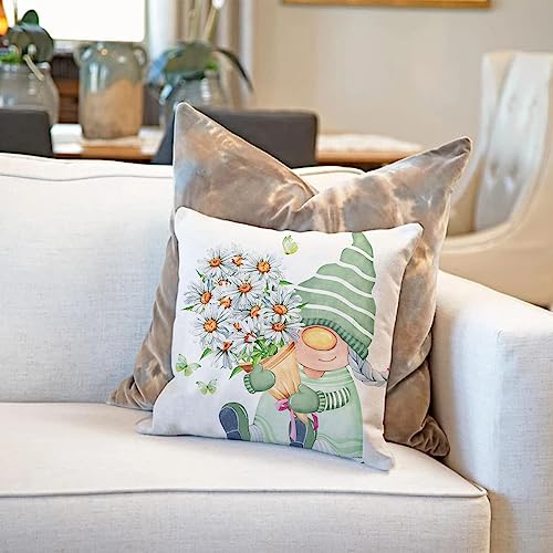 All Smiles Outdoor Green Spring Throw Pillow Covers 18x18 Set of 4 Summer Decorative Cushion Cases Home Décor Flower Decorations for Patio Couch Chair Sofa,Daisy Floral Gnomes - Image 5