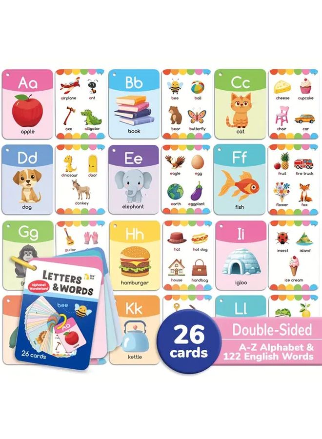 26 A Z Letters Words Flashcards Set Double Sided Educational Cards For Kids Learning ABCs - Image 2