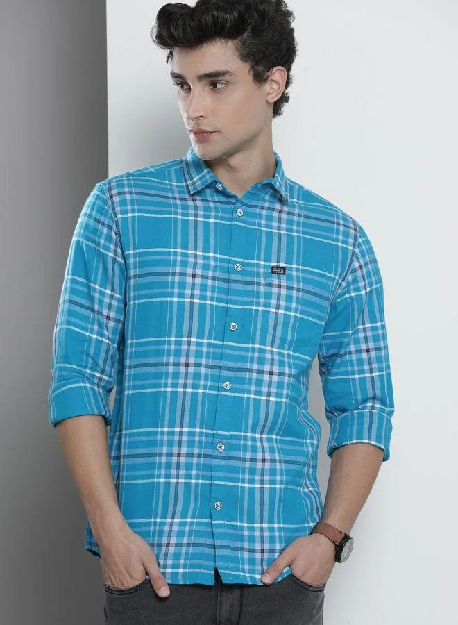 The Indian Garage Co Men Slim Fit Checkered Full Sleeves Spread Collar Casual Shirt