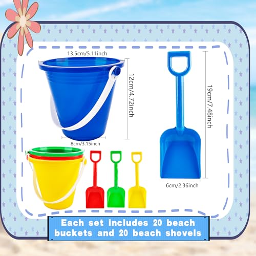 Feradny 40 Pack Beach Bucket and Shovel Set Mini Plastic Buckets Sand Shovel Sand Pail Bulk for Kids Summer Seaside Beach Pool Party - Image 5