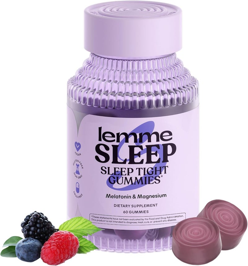 Lemme Sleep Gummies with 5mg Melatonin Elderberry Magnesium LTheanine Chamomile and Lavender DrugFree Nighttime Sleep Aid Gluten Free Gelatin Free Non GMO Berry Flavored 60 Count - Image 1