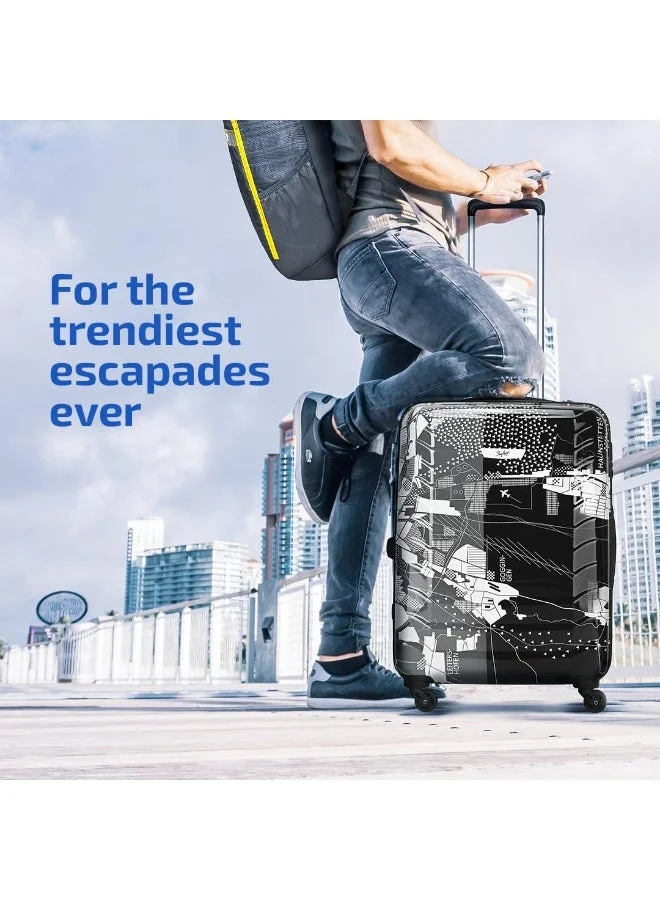 Skybags TROOPER Check-in 24 Inch Polycarbonate (PC+ABS), 4 Spinner Double Wheel Trolley Bags for Travel, Hard Case Lightweight Bag with TSA Lock, Tough Suitcase for Travel (Medium), Black