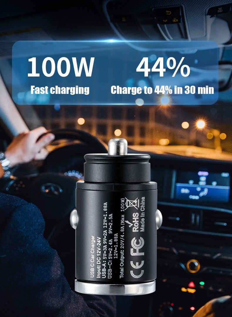 100W Fast Car Charger Dual USB Ports Fast Car Power Adapter PD30W iPhone 15 Car Charger Fast Charging USB Plug for Samsung, iPhone, iPad Pro/Air, Huawei, Oneplus, Xiaomi, etc black color - Image 1
