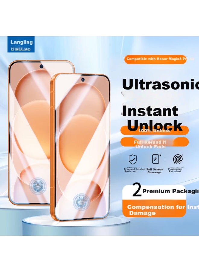 Langling [two-piece Ultrasonic Quick Unlock] Tempered Glass Screen Protector For Honor Magic8 Pro Air Full Coverage Anti-fingerprint Drop Protection Film