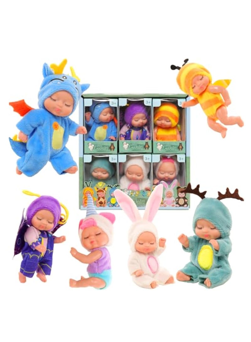 KASTWAVE 6 Pcs Mini Baby Dolls, Mini Doll Set, Tiny Reborn Baby Dolls, Baby Miniature Sleeping Dolls, Washable PVC Material, Realistic Movable Baby Doll, Doll Toys for Toddlers - Image 1