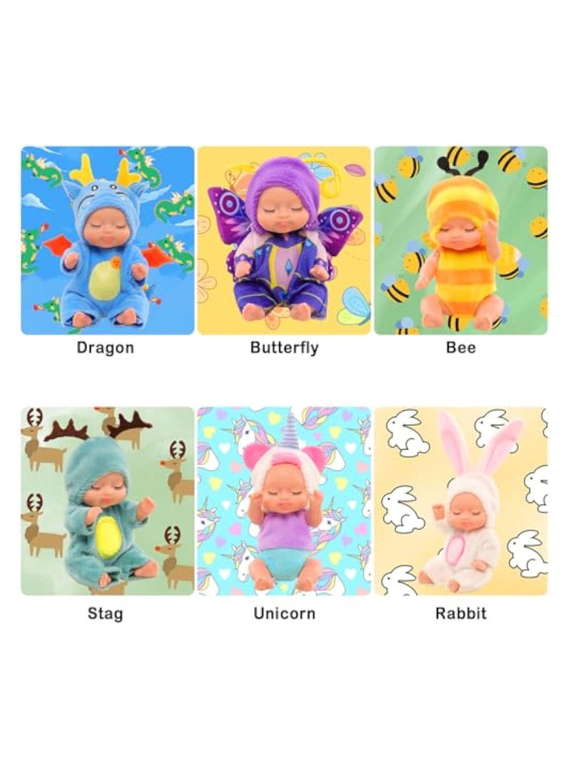 KASTWAVE 6 Pcs Mini Baby Dolls, Mini Doll Set, Tiny Reborn Baby Dolls, Baby Miniature Sleeping Dolls, Washable PVC Material, Realistic Movable Baby Doll, Doll Toys for Toddlers - Image 5