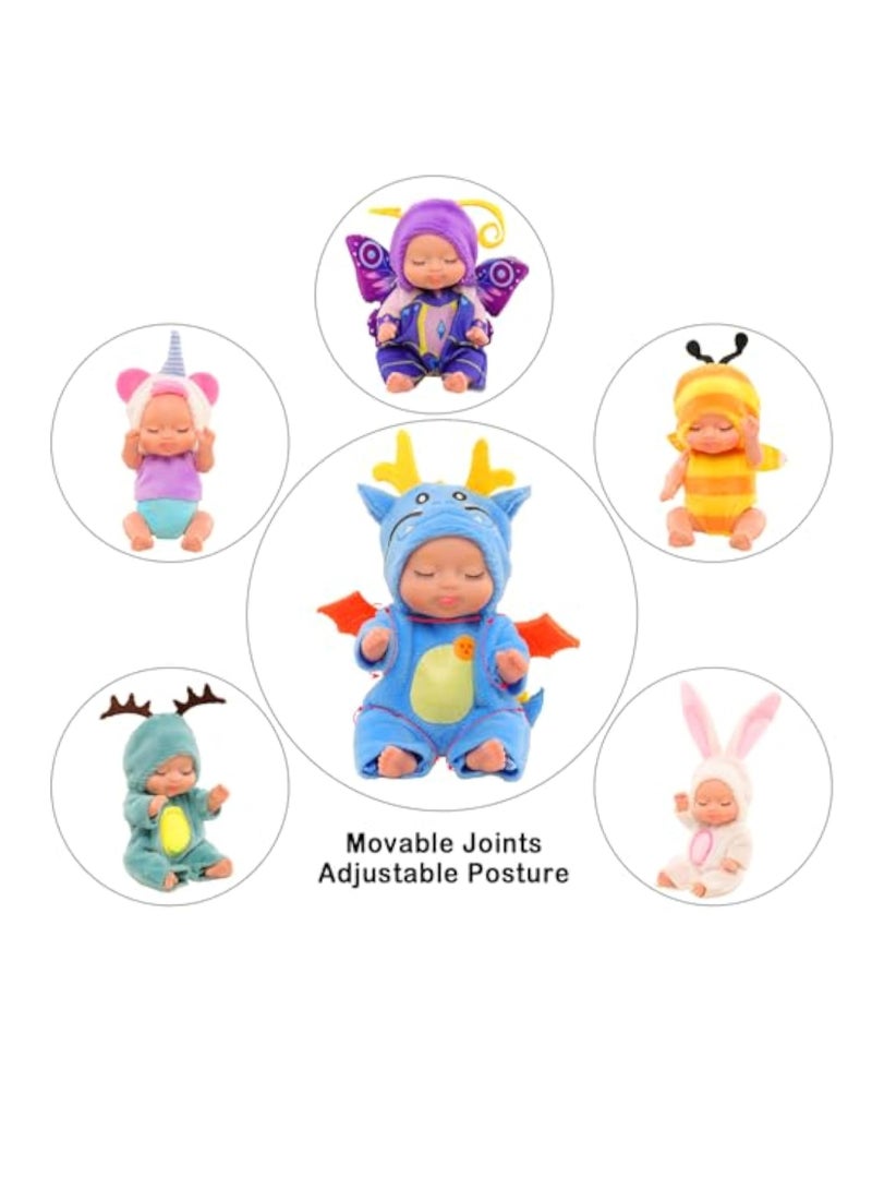 KASTWAVE 6 Pcs Mini Baby Dolls, Mini Doll Set, Tiny Reborn Baby Dolls, Baby Miniature Sleeping Dolls, Washable PVC Material, Realistic Movable Baby Doll, Doll Toys for Toddlers - Image 3