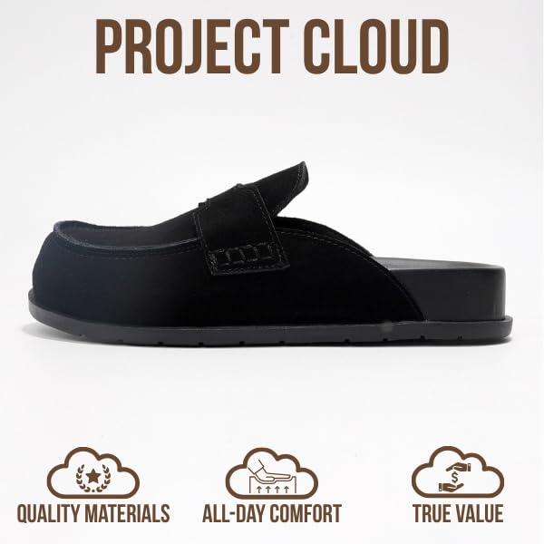 Project Cloud Genuine Leather Womens Clog - Memory Foam Arch Support Non-Slip Sole Mules & Clogs for Women Footwear - Platform Winter Shoes (Foamy, BLKSUEDE, 6.5) - Image 3