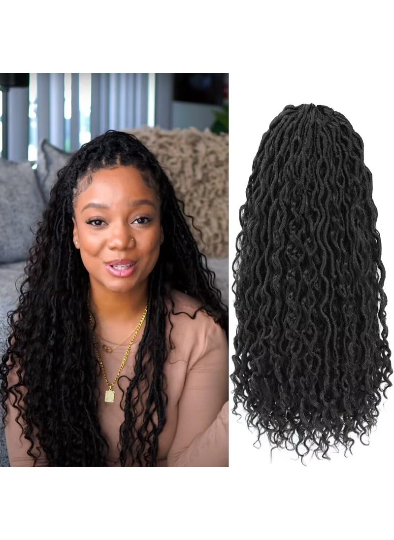 Alimiriam - 8 Packs River Faux Locs Crochet Hair 18inch New Goddess Locs Crochet Hair Boho Faux Locs Wavy Crochet Curly Hair with Curly Ends Synthetic Hair Extensions 18 8Packs 1B - Image 1