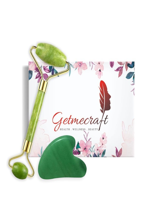 Getmecraft Green Jade Face Roller and Gua Sha Set - Face Roller Skin Care - Guasha: Natural Jade -Eye Treatment Products, Facial Roller for Skin, Eyes, Neck- Authentic, Durable, Noiseless - Image 1
