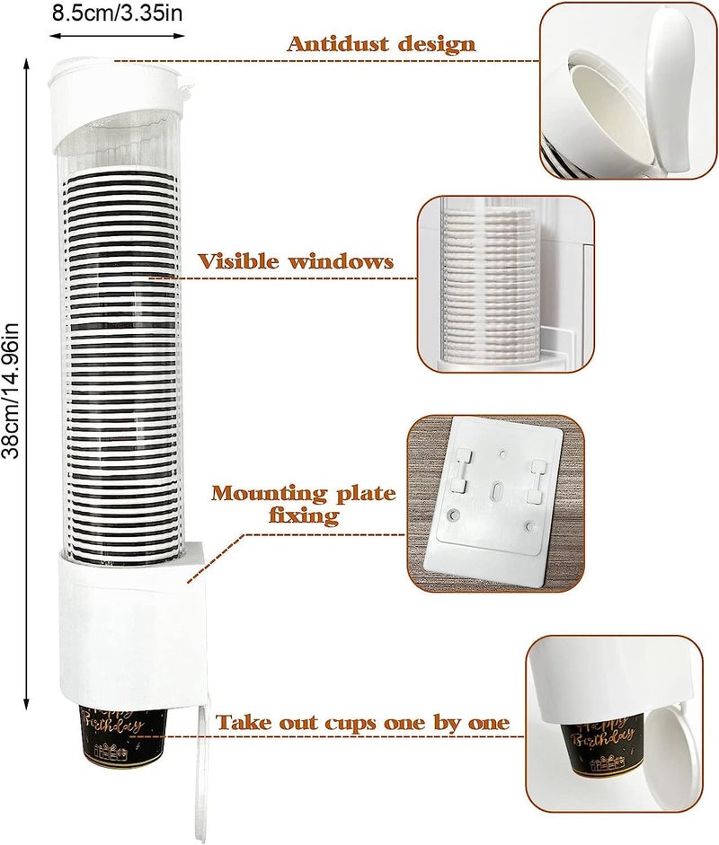 FRENYEAR Paper Cup Dispenser Holder Wall Mounted Plastic Drinking Water Cup Dispenser Glass Dispenser Holder Disposable Cup Holder Organizer Sticker or Screw Plate Mountable Plastic - Image 2