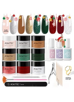 Aokitec Dip Powder Nail Kit Advent Calendar 2024 - 8 Colors Dip Powder Glitter Green Red Silver Gold With Dip Liquid Set Base/Activator/Top Gel For French Manicure Home Diy Christmas/New Year Gift  - Image 1