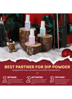 Aokitec Dip Powder Nail Kit Advent Calendar 2024 - 8 Colors Dip Powder Glitter Green Red Silver Gold With Dip Liquid Set Base/Activator/Top Gel For French Manicure Home Diy Christmas/New Year Gift  - Image 4