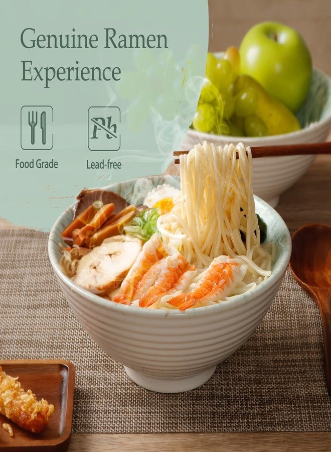 NUTRIUPS 8 Inch Ceramic Ramen Bowl Set of 2 Pho Bowls 40oz Japanese Noodle Udon Soup Bowls with Spoons and Chopsticks (Forest) - Image 5