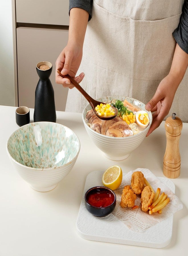 NUTRIUPS 8 Inch Ceramic Ramen Bowl Set of 2 Pho Bowls 40oz Japanese Noodle Udon Soup Bowls with Spoons and Chopsticks (Forest) - Image 4