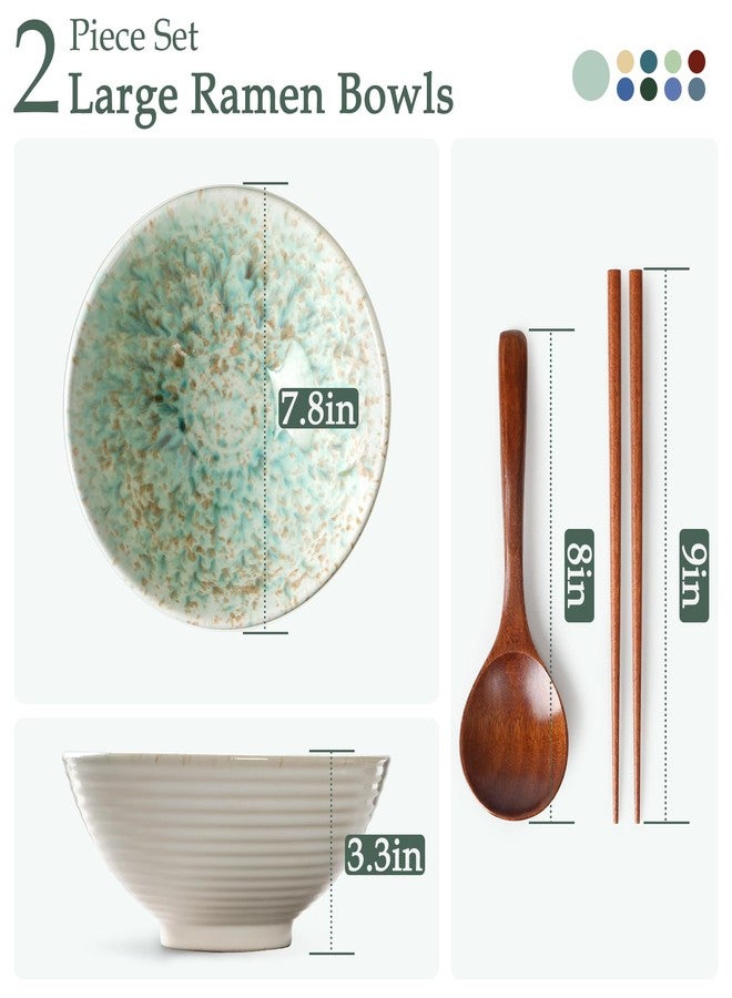 NUTRIUPS 8 Inch Ceramic Ramen Bowl Set of 2 Pho Bowls 40oz Japanese Noodle Udon Soup Bowls with Spoons and Chopsticks (Forest) - Image 2