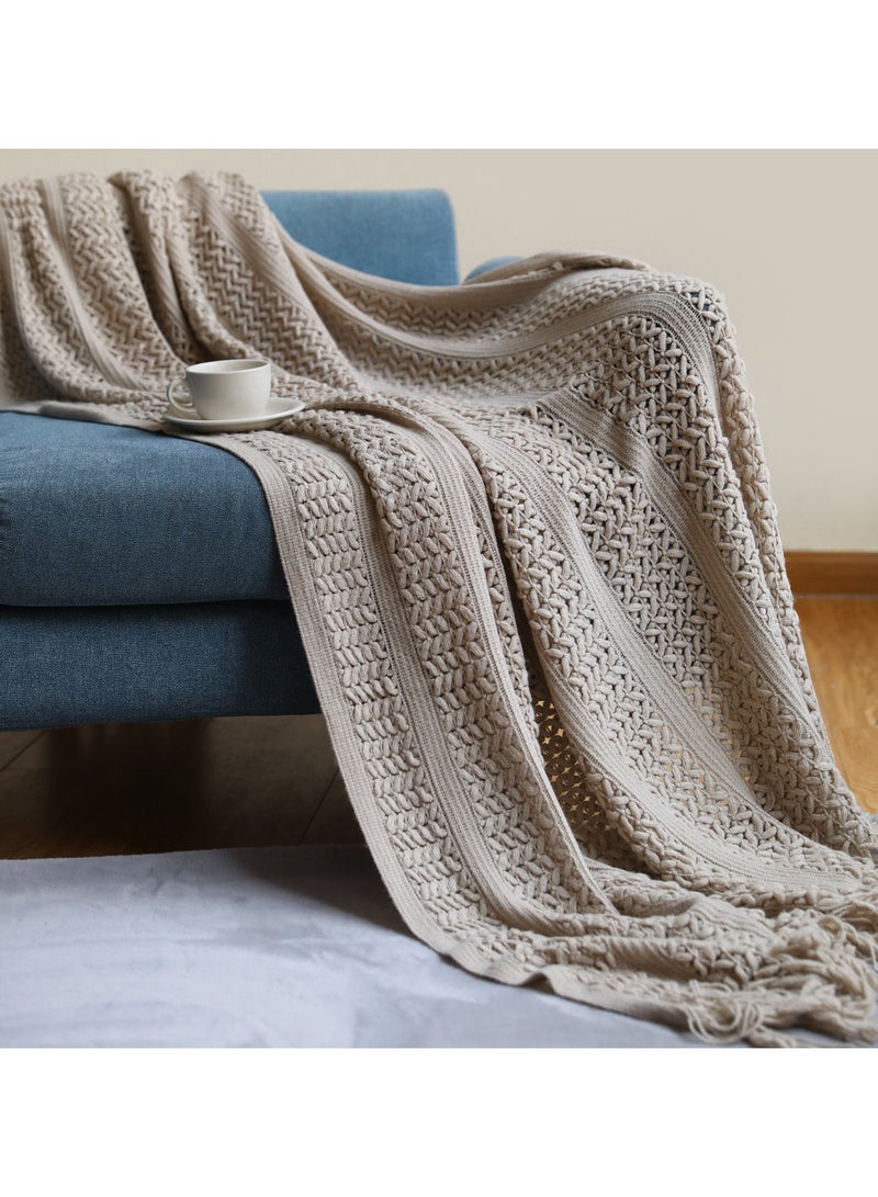 Fall Throw Blanket for Couch-Soft Boho Farmhouse Knitted Bed Throw,Cozy Woven Small Lightweight Blanket&Throws with Tassel for Autumn,Woman,Man,Home Decor,Chair,Sofa,Gift 