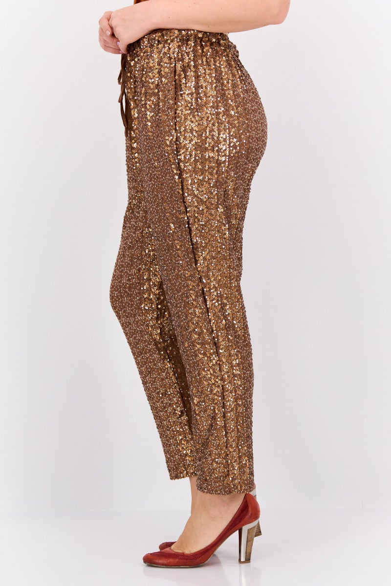 DEX Women Regular Fit Sequin Straight Pants, Rust Brown  - Image 2
