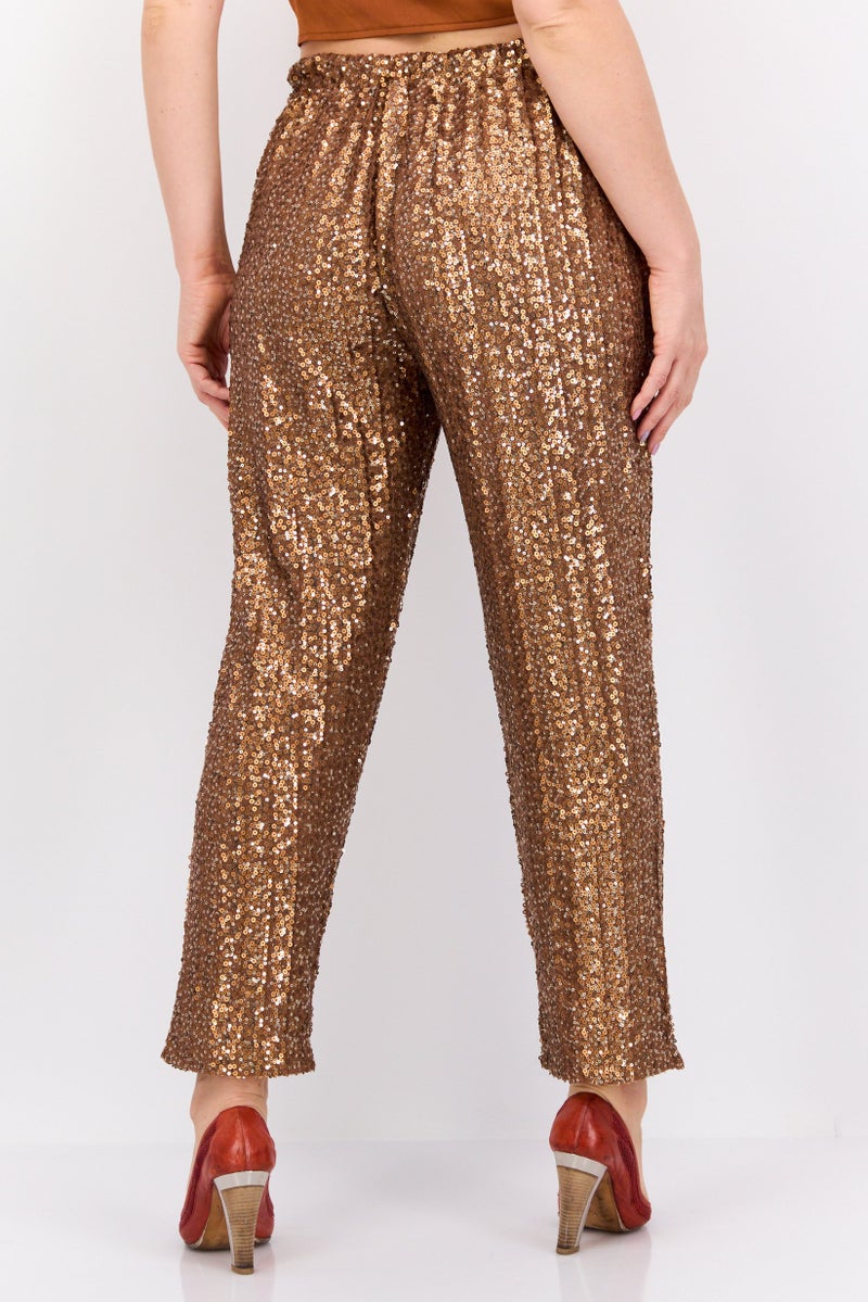 DEX Women Regular Fit Sequin Straight Pants, Rust Brown  - Image 3