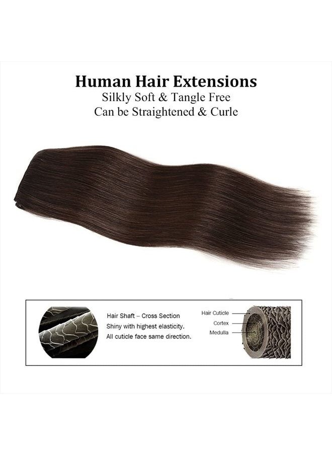 Winsky - 12" Clip in Hair Extensions Remy Human Hair for Women - Silky Straight Human Hair Clip in Extensions 50grams 4pieces Dark Brown #2 Color - Image 1