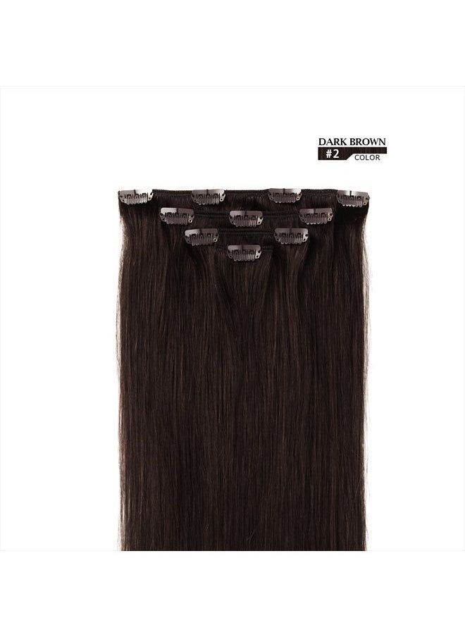 Winsky - 12" Clip in Hair Extensions Remy Human Hair for Women - Silky Straight Human Hair Clip in Extensions 50grams 4pieces Dark Brown #2 Color - Image 1