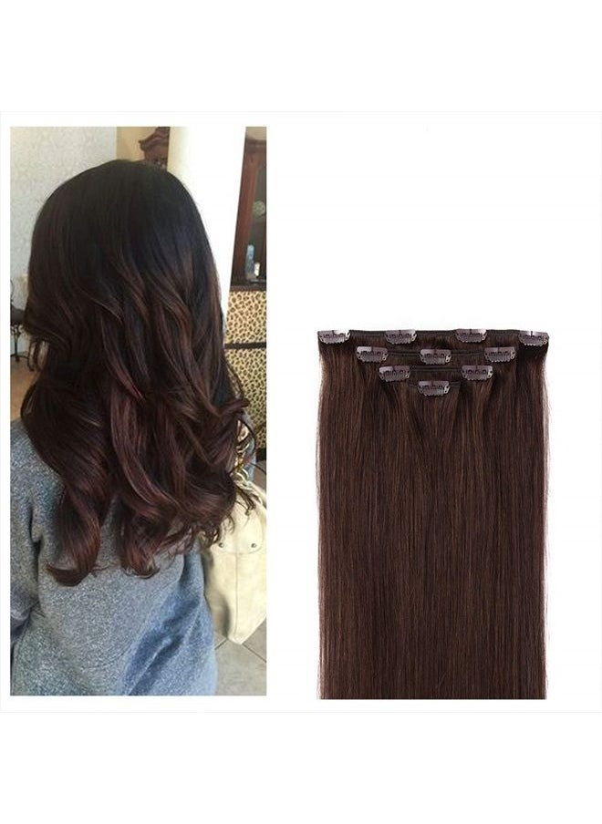 Winsky - 12" Clip in Hair Extensions Remy Human Hair for Women - Silky Straight Human Hair Clip in Extensions 50grams 4pieces Dark Brown #2 Color - Image 1