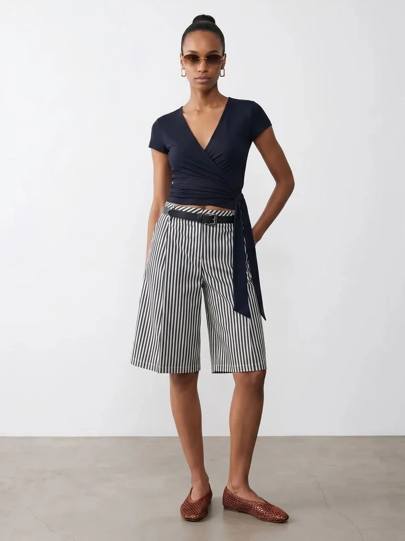 ديلفين DILVIN Crop Wrap Blouse With Tie Detail