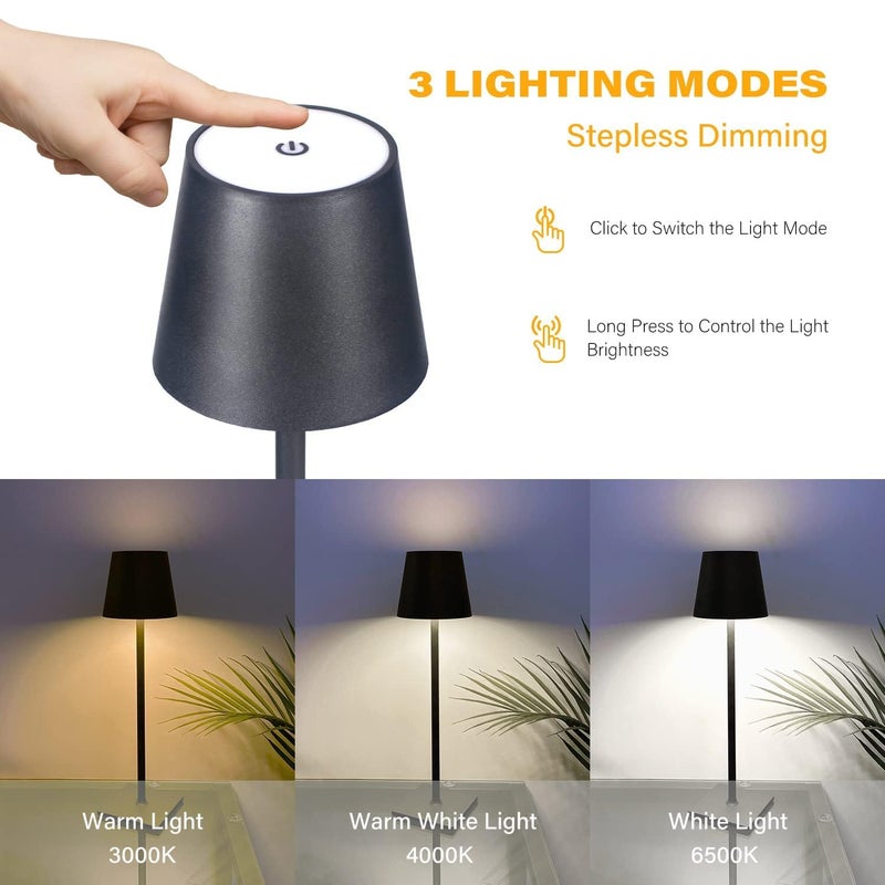 NIYANTA LED Cordless Rechargeable Table lamp Cozy Warm 3 Color Stepless Dimming Up Output USB Charging Portable Night Lamp with Touch Sensor Bedside Lamp for Living Room Black - Image 5