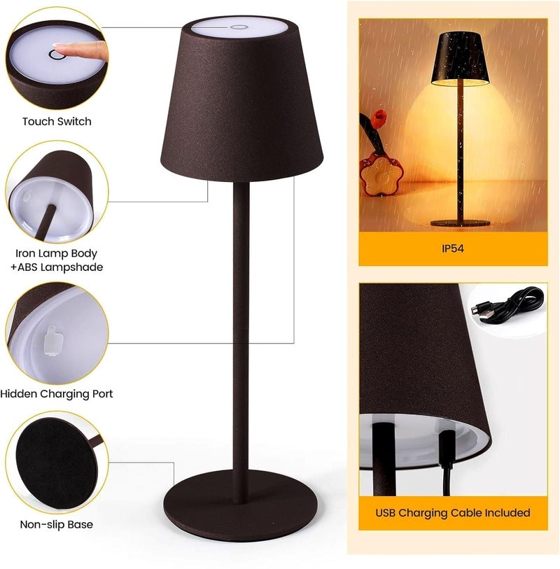 NIYANTA LED Cordless Rechargeable Table lamp Cozy Warm 3 Color Stepless Dimming Up Output USB Charging Portable Night Lamp with Touch Sensor Bedside Lamp for Living Room Black - Image 2