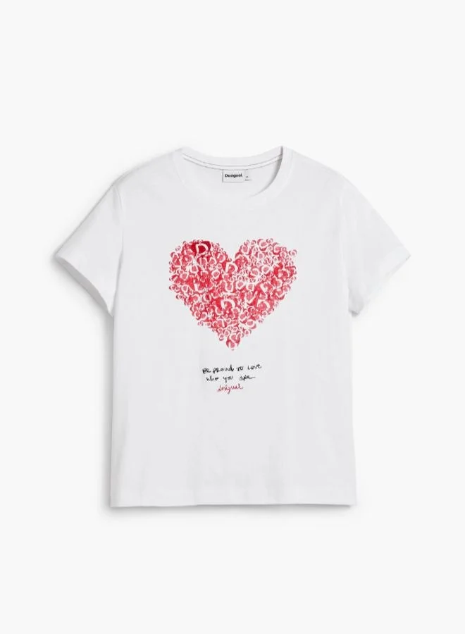 Desigual White Short-Sleeve Heart T-Shirt for Women | Best Price UAE