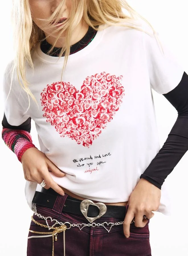 Desigual White Short-Sleeve Heart T-Shirt for Women | Best Price UAE