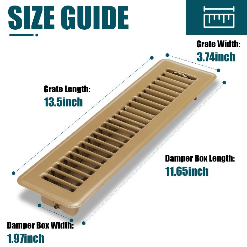 VOISEN Floor Register 2x12 4 Pack Floor تنفيس يغطي الصلب قابل للتعديل إمدادات الهواء مصبغة تسجيل غطاء تنفيس الشواية للجدار الجانبي وأغطية تنفيس الأرضية للأرضية المنزلية باللون البني - Image 2