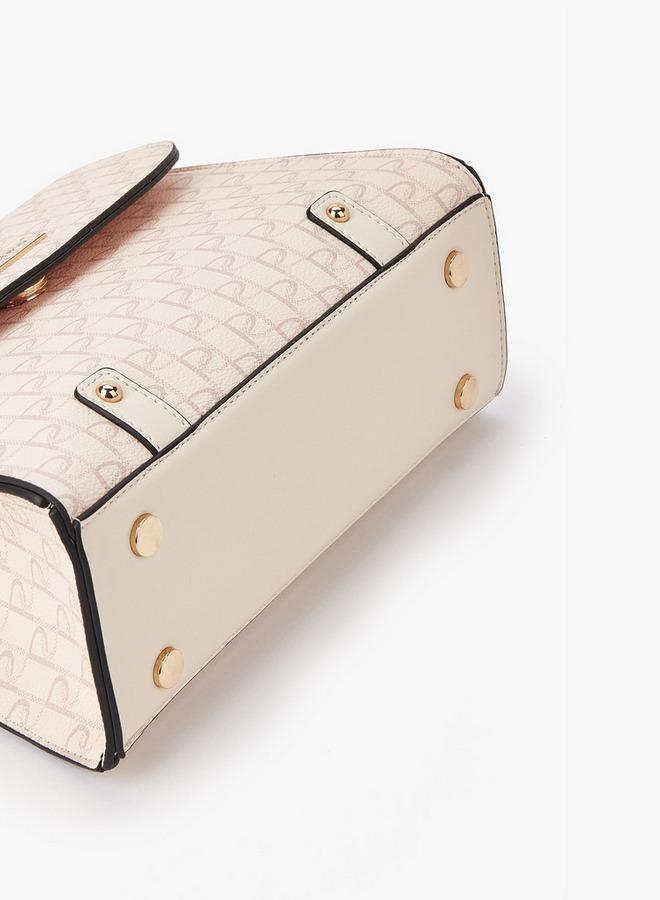 حقيبة ساتشِل بطبعة شعار بحزام إغلاق بزر