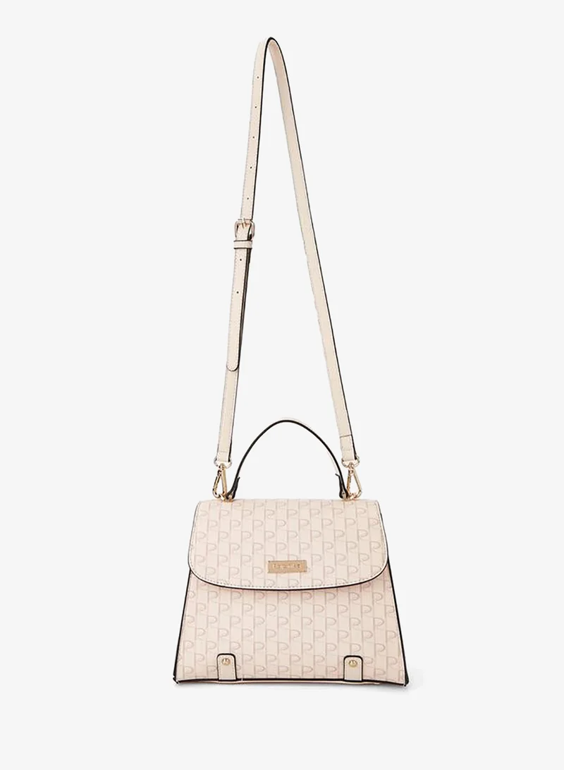 Paprika PINK Monogram Print Satchel Bag with Button Closure for Women | Best Price UAE