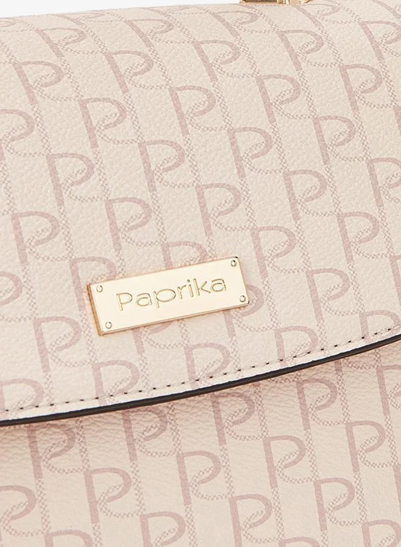 Paprika PINK Monogram Print Satchel Bag with Button Closure for Women | Best Price UAE