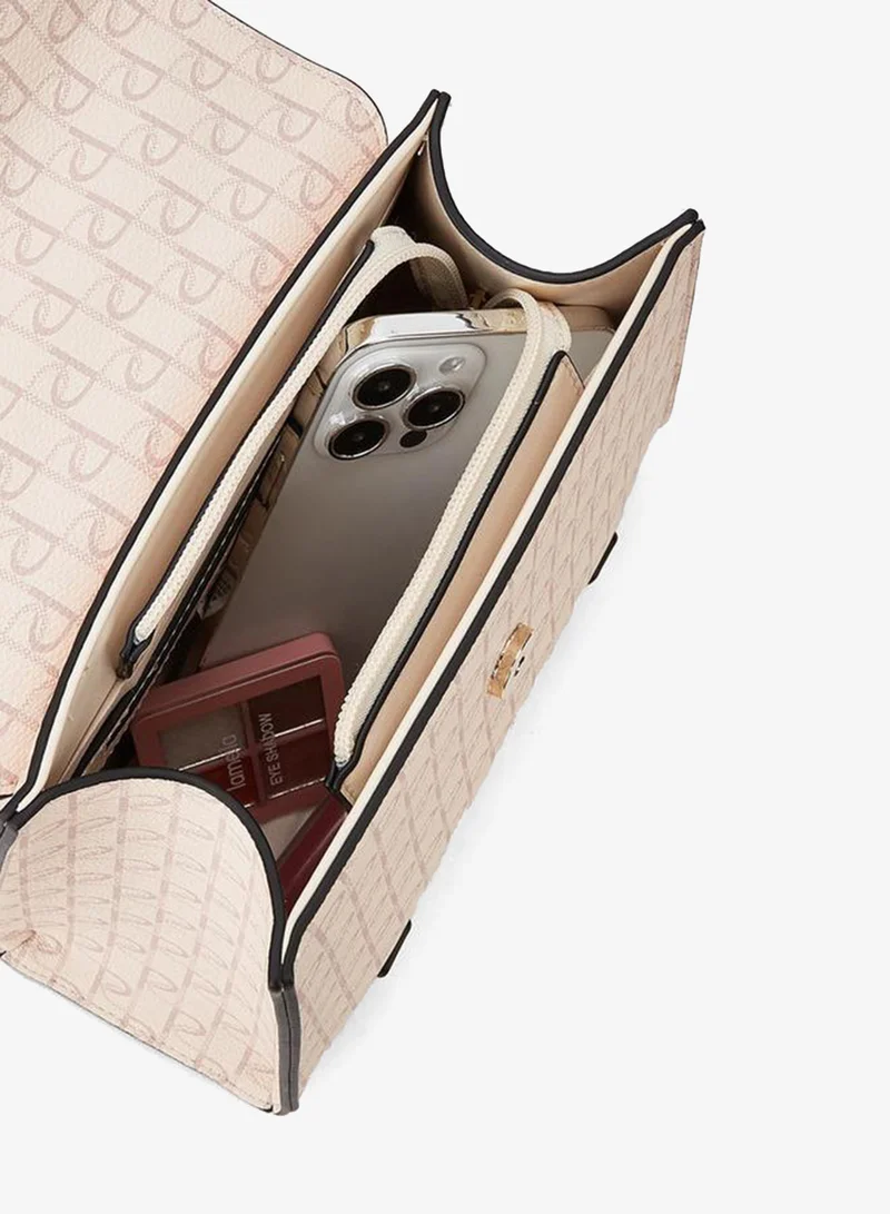 Paprika PINK Monogram Print Satchel Bag with Button Closure for Women | Best Price UAE