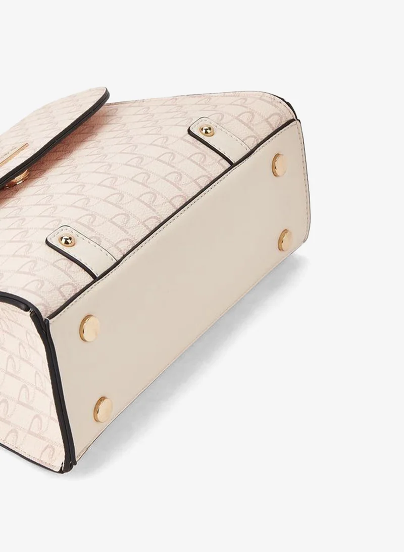 Paprika PINK Monogram Print Satchel Bag with Button Closure for Women | Best Price UAE
