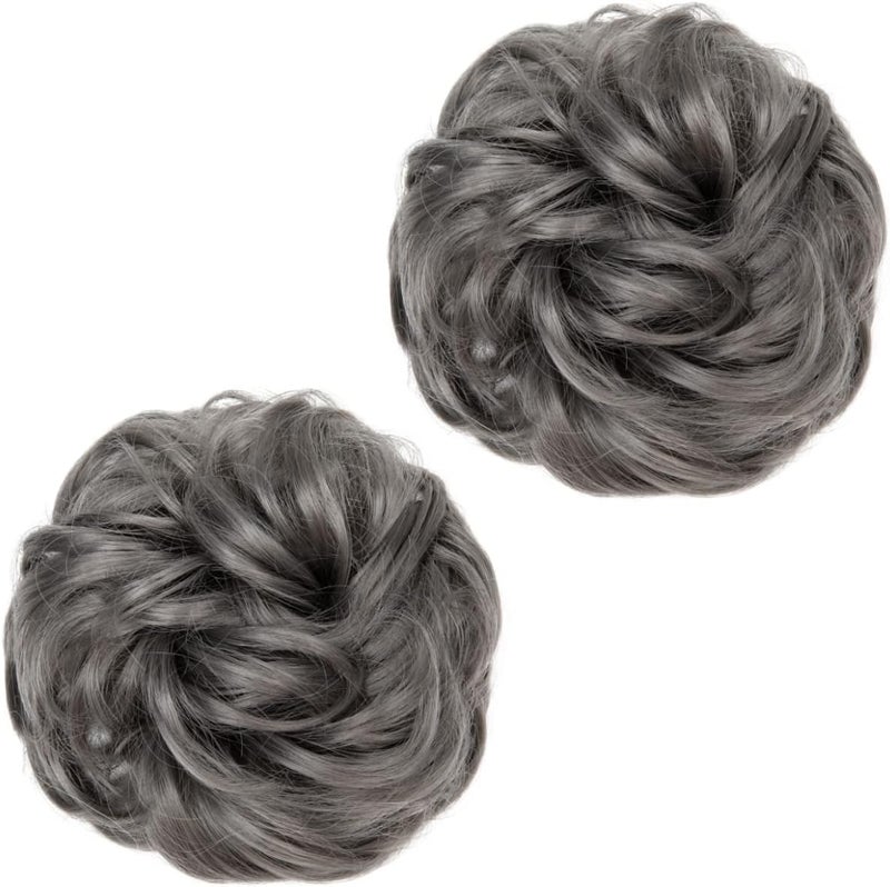 SARLA 2PCS Messy Hair Bun Hair Piece Small Scrunchies Synthetic Bun Hairpieces for Women Girls Updo Hair Extensions (Dark Grey) - Image 2