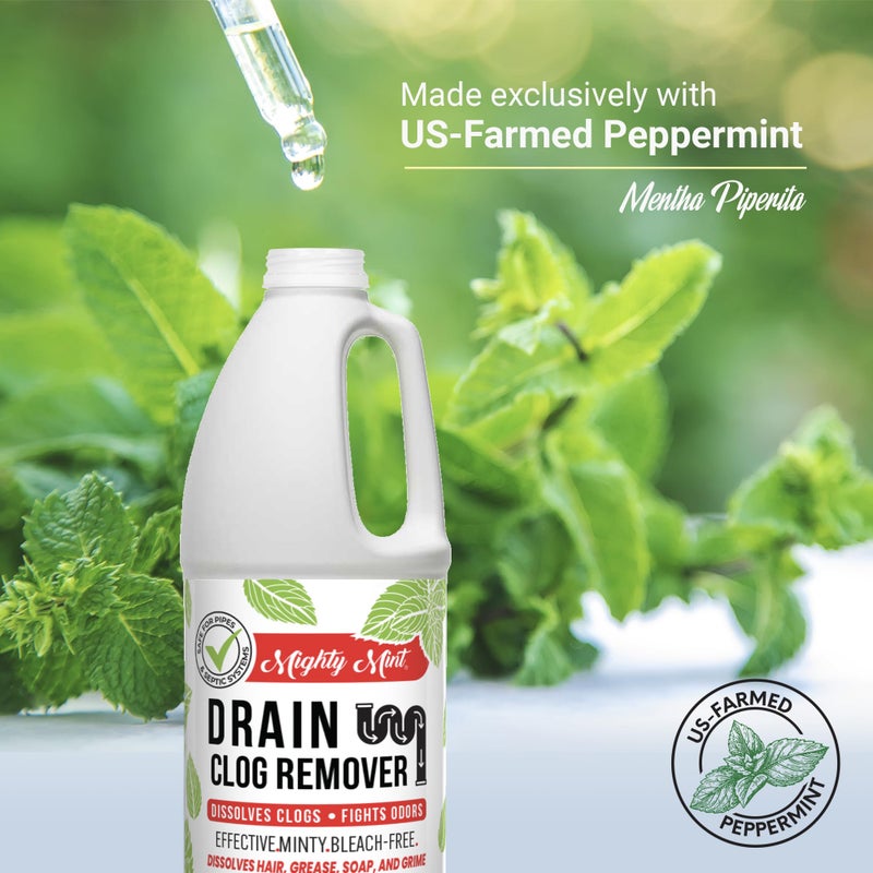 Mighty Mint مزيل انسداد المصارف من نعناع مايتي، آمن للأنابيب والصرف الصحي، يذوب الشعر والشحوم، Clears Blocked Drains ويدهن، رائحة نعناع طبيعية، 32 أونصة - Image 4