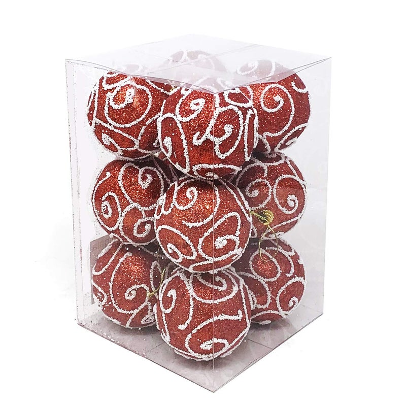 allgala allgala 12 Pack 3 Inch Christmas Tree Ornament Balls-Glitter Decorated Foam Large Xmas Ball-Red  - Image 1