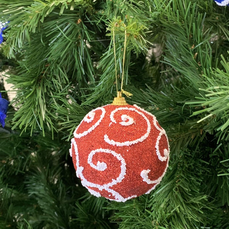 allgala allgala 12 Pack 3 Inch Christmas Tree Ornament Balls-Glitter Decorated Foam Large Xmas Ball-Red  - Image 3