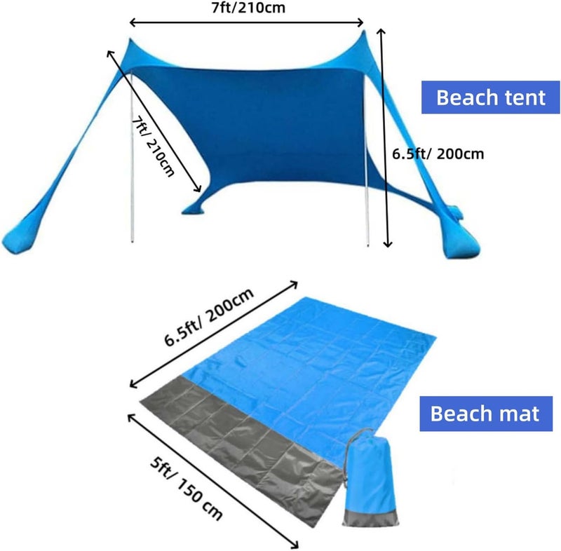 DEXO خيمة شمسية للشاطئ - 7x7 قدم مع حماية من الأشعة فوق البنفسجية UPF 50+، أكياس رملية، أعمدة ألمنيوم وحقيبة حمل - ملجأ خفيف الوزن ومستقر ضد الرياح للشاطئ، التخييم والرحلات الخارجية - Image 3