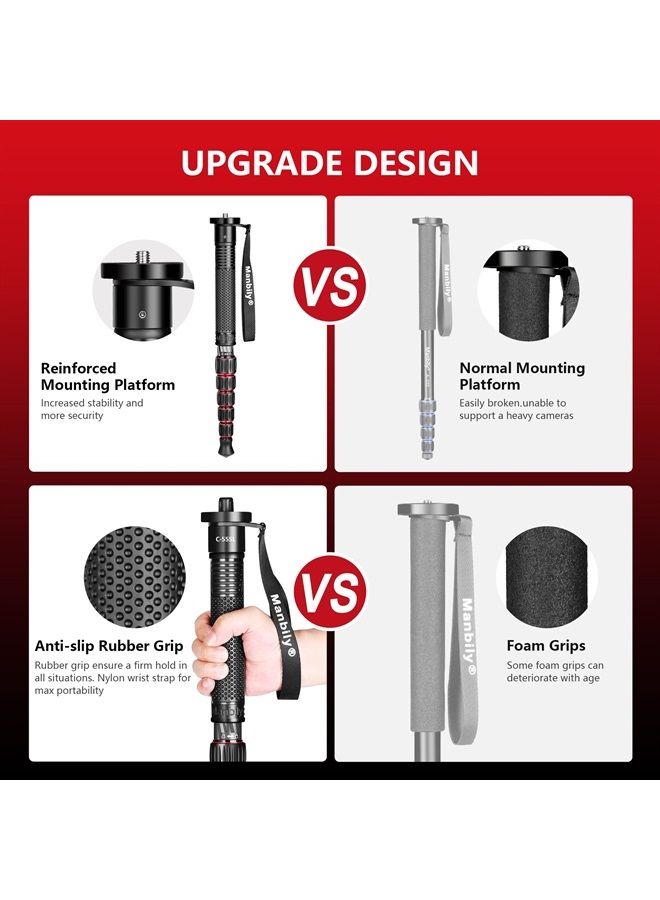 Manbily Camera Monopod Carbon Fiber Portable Compact Lightweight Travel Monopod with Carrying Bag Walking Stick Handle,for DSLR Canon Nikon Sony Video Camcorder (Black&Red) - Image 1