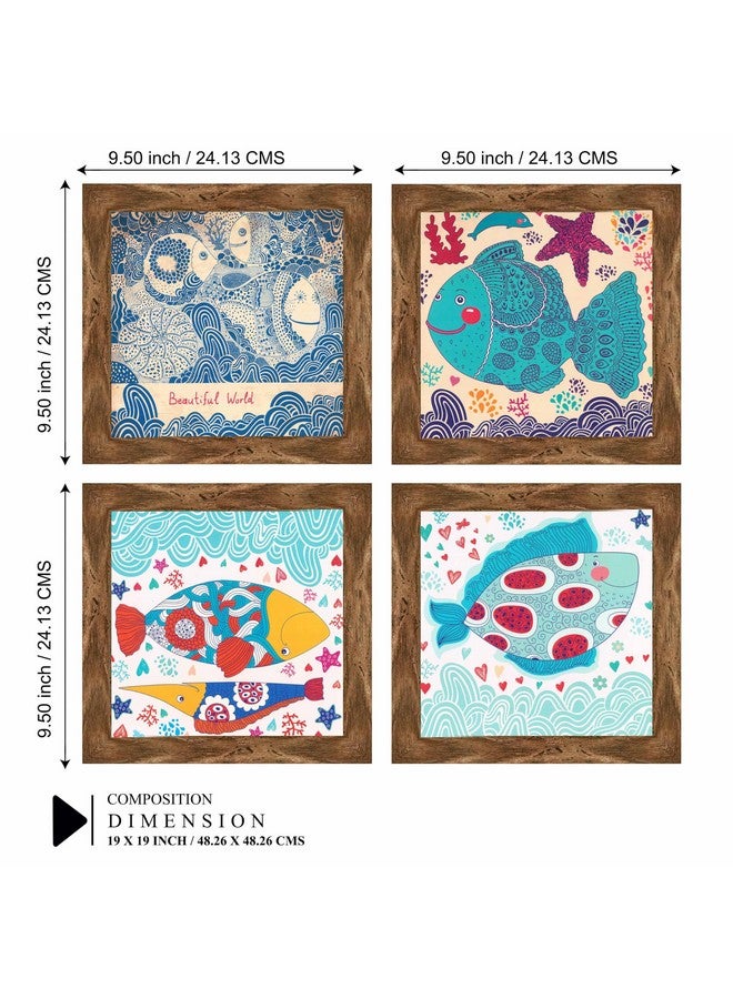 Indianara Decorative Fish Wall Art Frames, 24.13 x 24.13 cm, Set of 4, Multicolour (6522 WNT) - Image 2