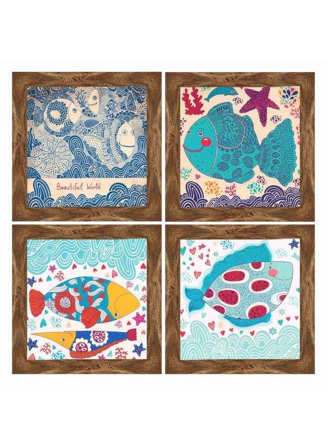Indianara Decorative Fish Wall Art Frames, 24.13 x 24.13 cm, Set of 4, Multicolour (6522 WNT) - Image 1