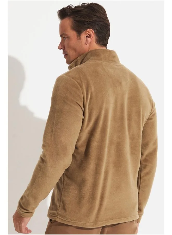 JUNE June Men Half Zip Fleece Sweatshirt Camel