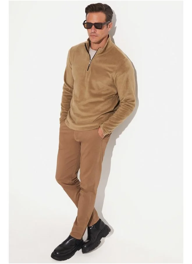 JUNE June Men Half Zip Fleece Sweatshirt Camel