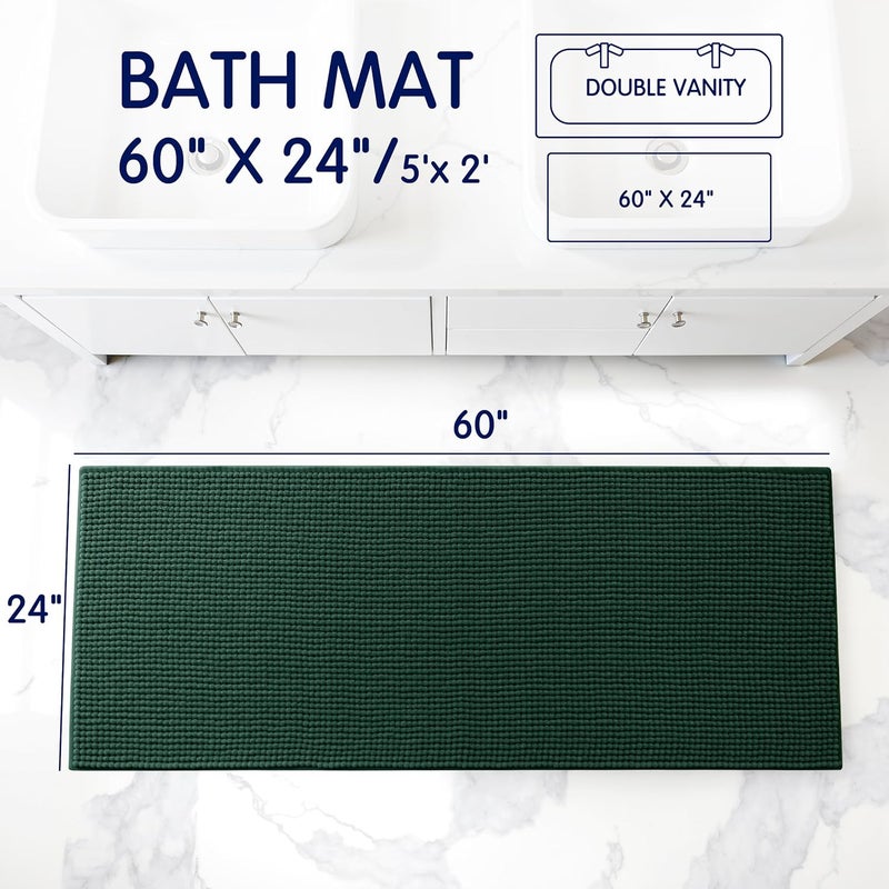 subrtex Bathroom Rugs, 24" x 60" Chenille Bath Rug Soft Short Plush Bath Mat Soft Shower Mat Water Absorbent Shower Mat Quick Dry Machine Washable, Celadon - Image 2